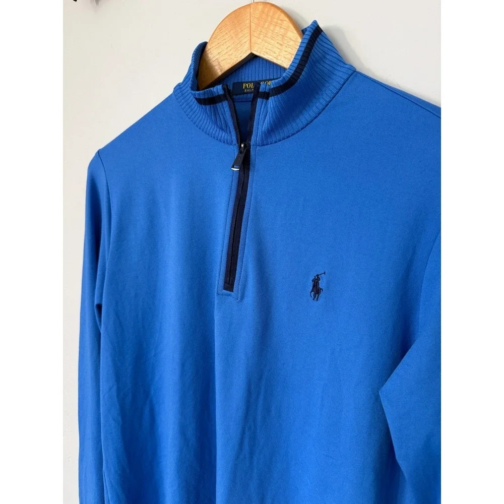 Polo Golf Ralph Lauren Mens Blue Quarter Zip Pullover Wicking Performance Large‎